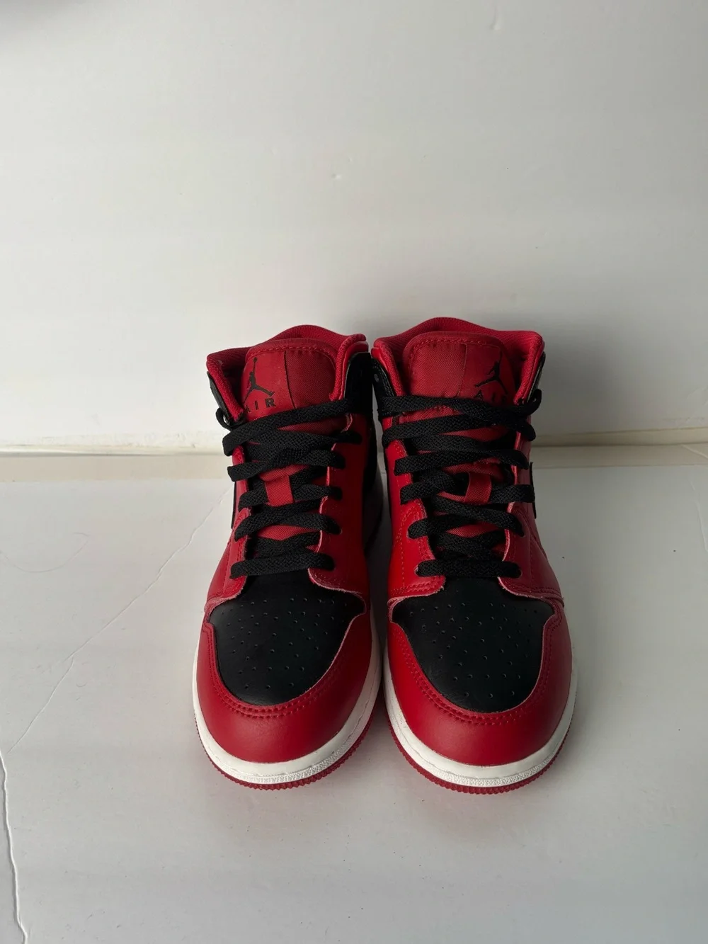 Jordan 1 Mid red/black sneakers. Boys size 5.